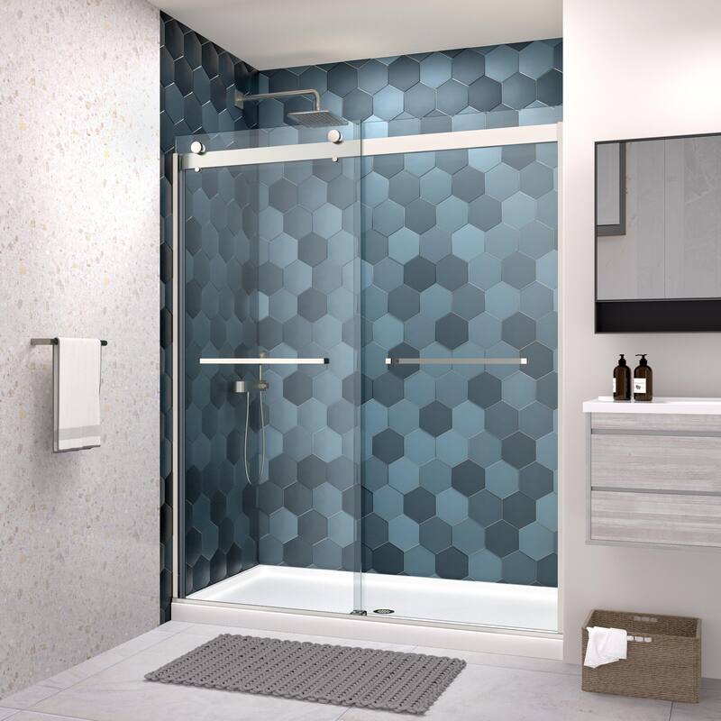 60''W x 74''H Frameless Double Sliding Shower Door with Stainless Steel Hardware - 60'' x 74''