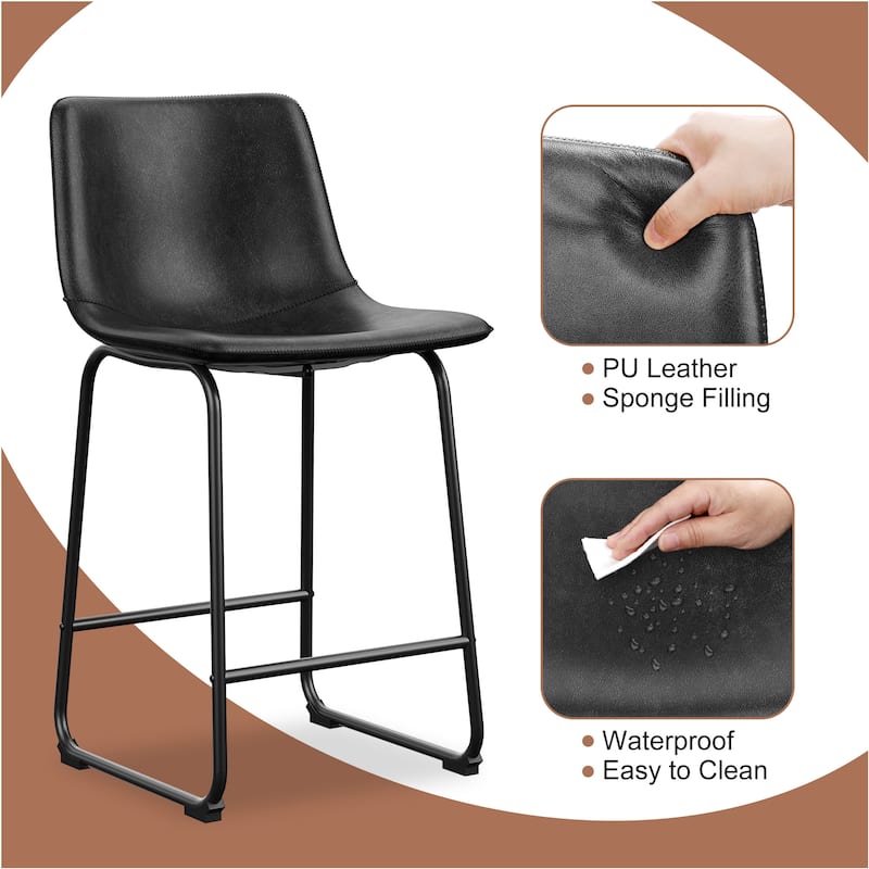 Bar Stools Faux Leather Counter Stools with Back Armless Dining Chairs (Set of 2)