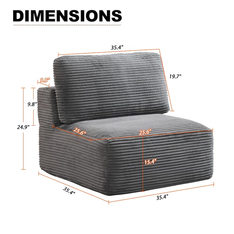 Modular Sectional Sofa Corduroy Fabric Upholstery Armless Chair