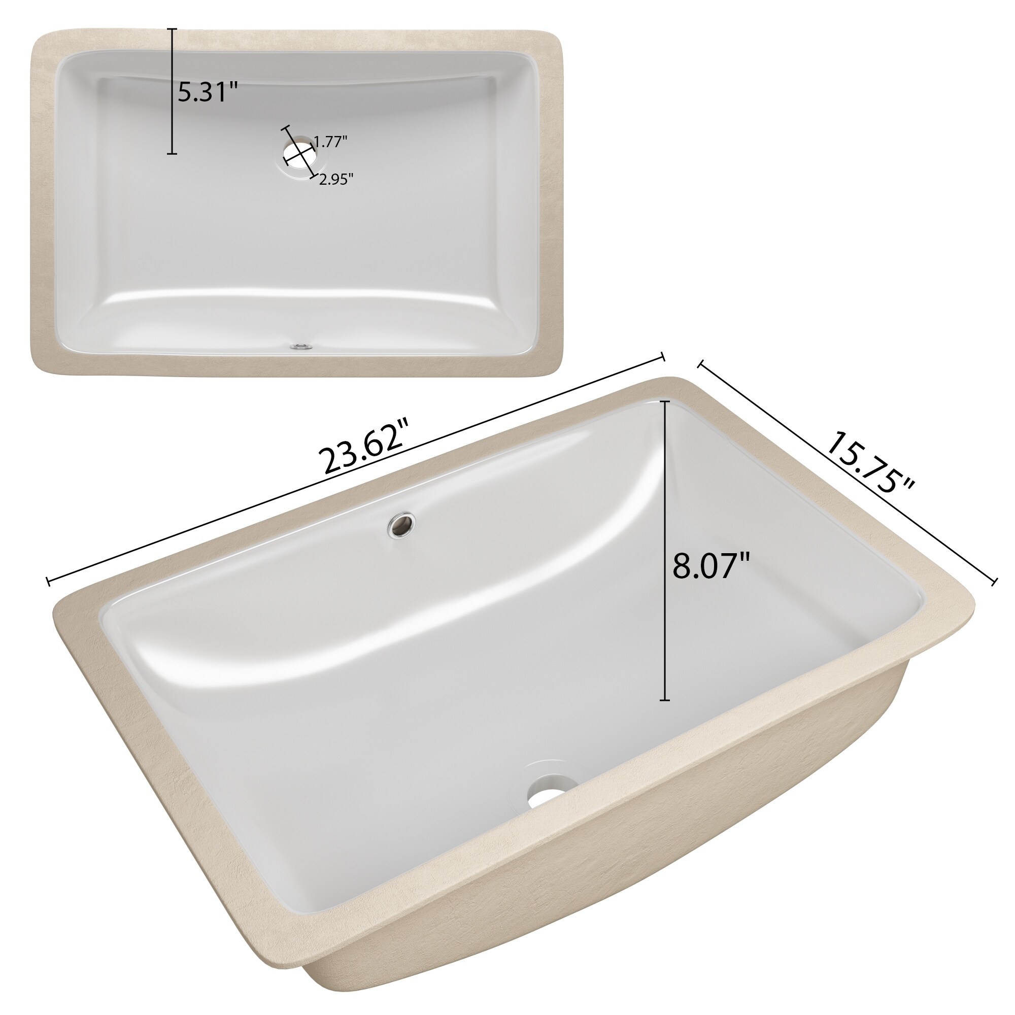 15.75''Ceramic Undermount Bathroom Sink with Overflow - Bed Bath