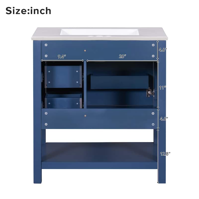30 Inch MDF Freestanding Bathroom Vanity Set with Integrated Ceramic Sink - 30" x 18"