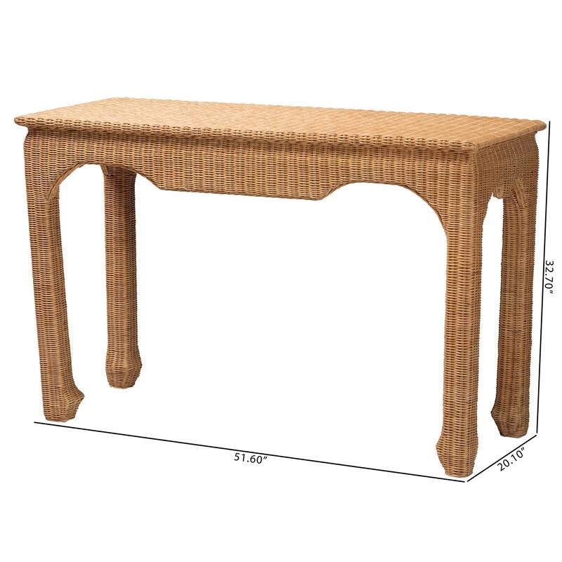 Abena Handwoven Natural Rattan Console Table - Ming Style Wicker Table, Boho Coastal Style for Hallway or Living Room