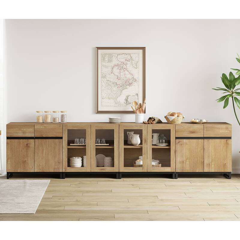 Modern Sideboard with Adjustable Shelves, 4 in 1 Storage Cabinet with Glass Doors, Coffee Bar Cabinet