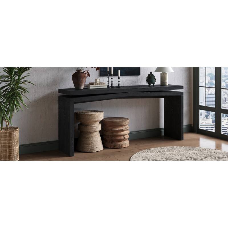 65" Farmhouse Solid Wood Veneer Console Table for Living Room