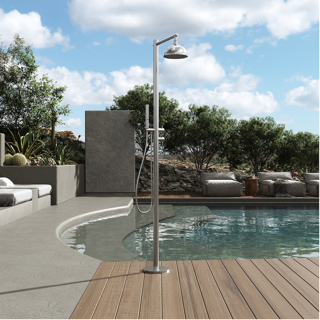91"H Stainless Steel Freestanding Outdoor Shower with Handheld shower