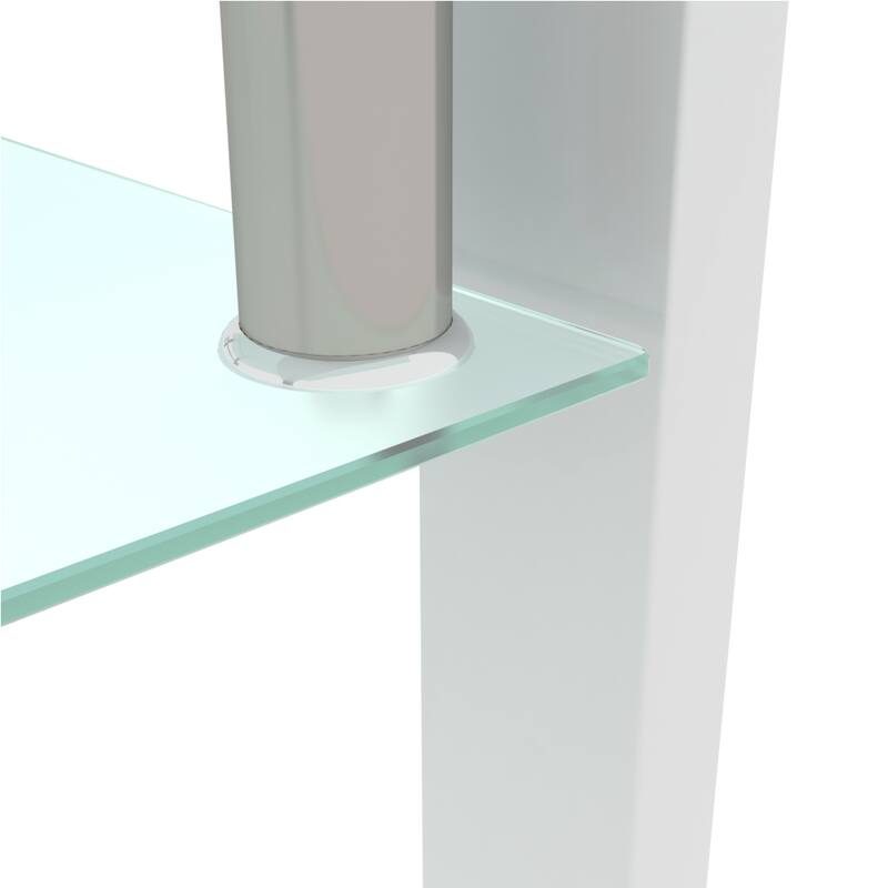 Modern Clear Coffee Table with Metal Base and Storage Shelf