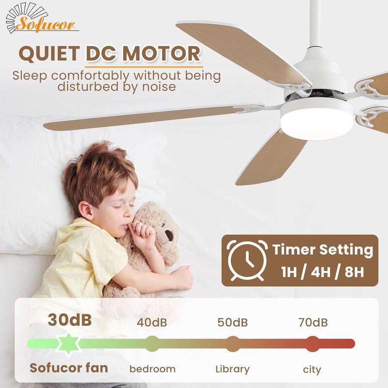 52 Inch Flush Mount & Downrod Ceiling Fan With Light and Remote Modern Ceiling Fan Bedroom - N/A
