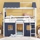 preview thumbnail 2 of 16, Twin Size Wood Castle House Bunk Bed with Windows, Sills, Tent, and Slide, Playhouse Design