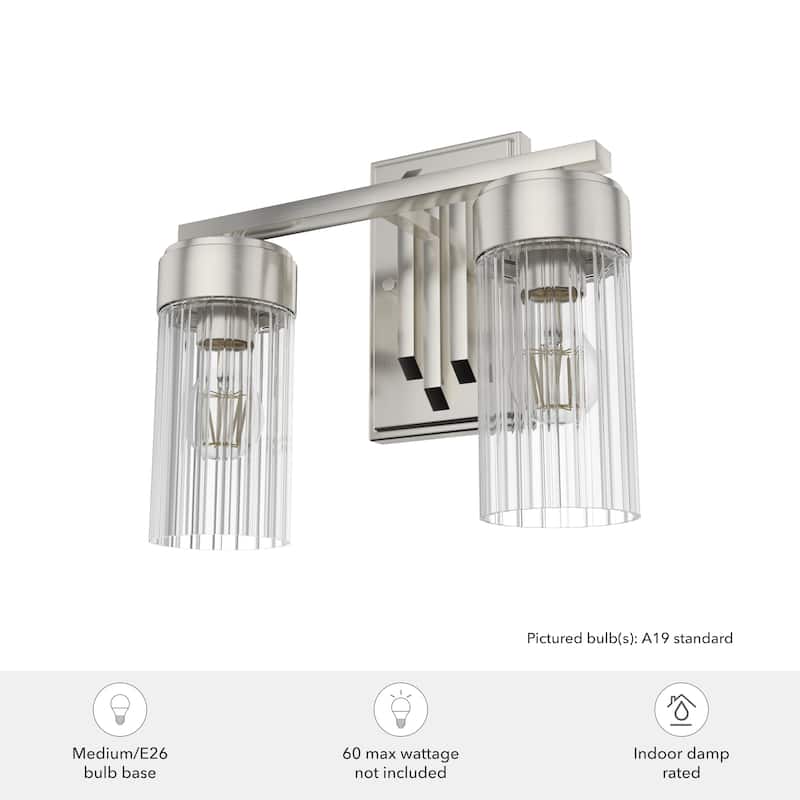 Hunter Gatz Ribbed Glass Vanity Wall Light - Bathroom - Glam, Fluted Glass - Damp Rated!