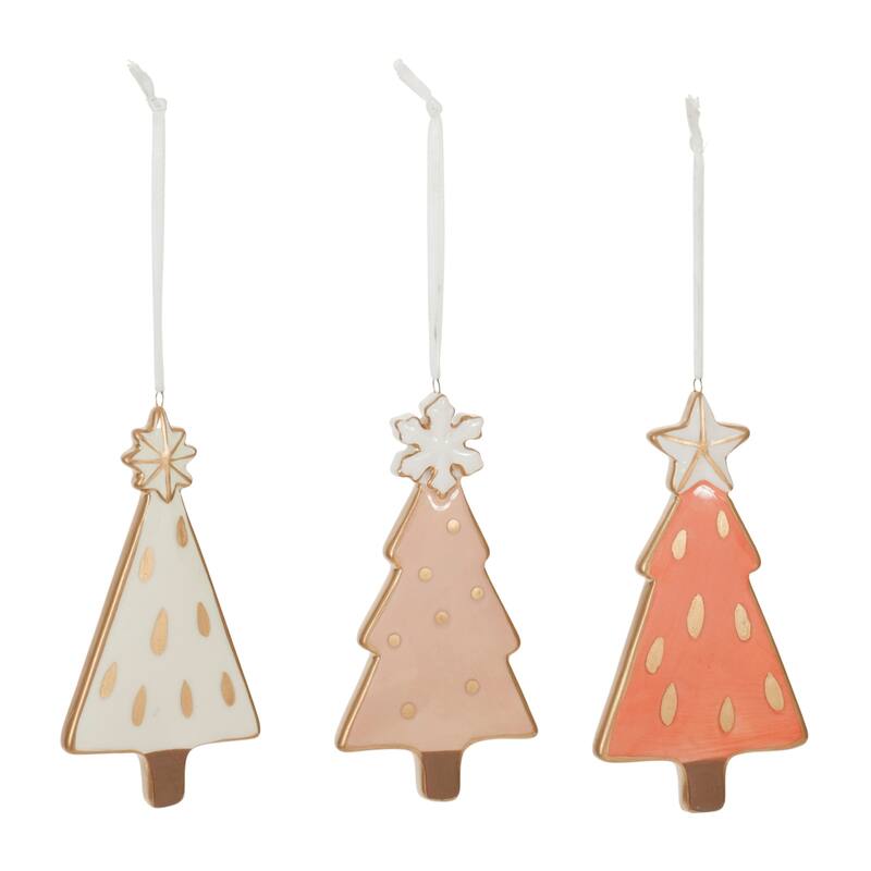 Pine Tree Christmas Ornaments - 4" - White and Gold - 6ct