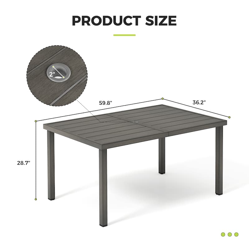 QuillManor 60" Rectangular Gray Aluminum Outdoor Dining Table with 2in. Umbrella Hole