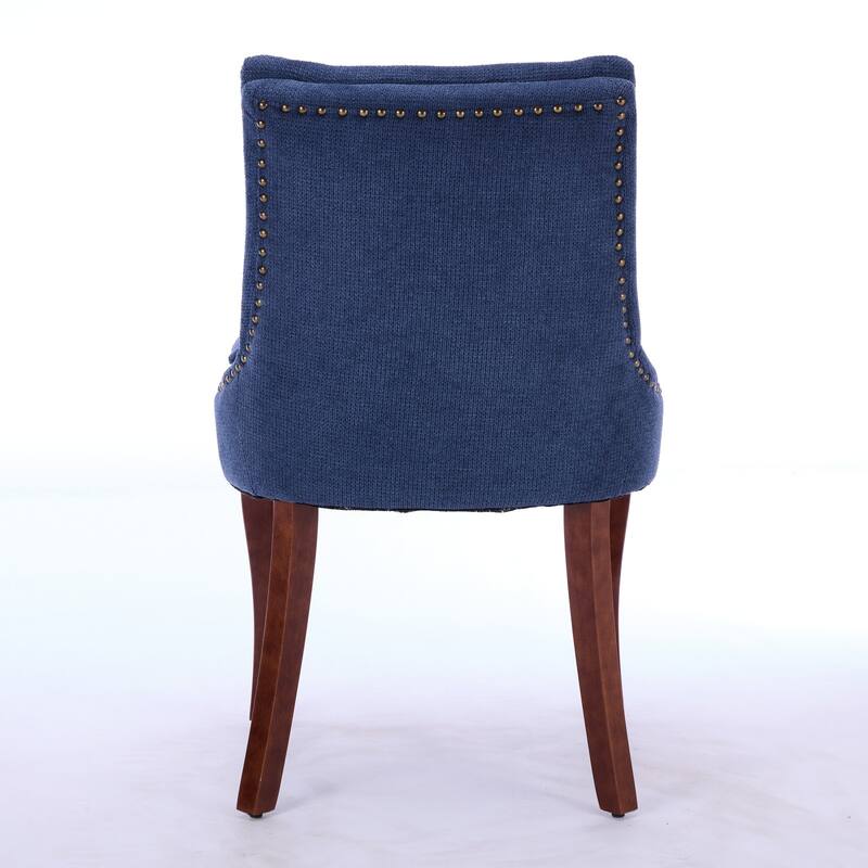 Chenille Upholstered Dining Chairs, Kitchen Chairs with Nailhead Trim & Double-Layer Seat Back Cushions, Solid Wood Legs
