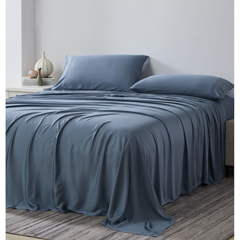 Premium Luxury 100-percent Bamboo Viscose 21-inch Extra Deep Pocket 4-piece Bed Sheet Set - Steel Blue - California King