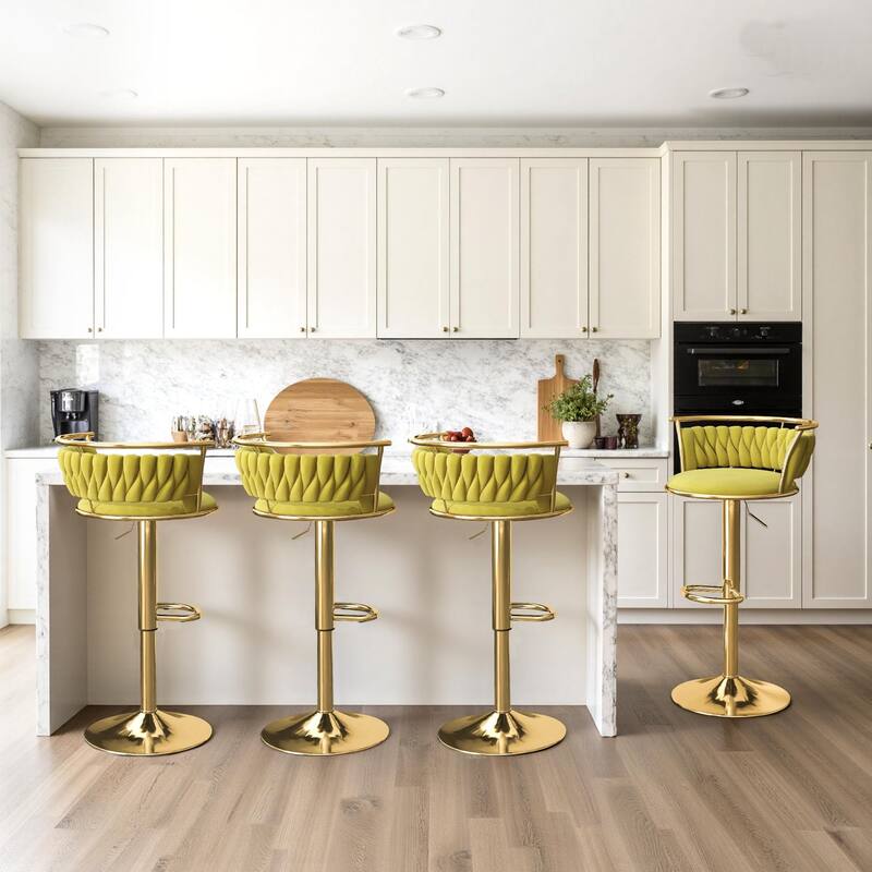 4 Set Modern Velvet Adjustable Swivel Bar Stools with Metal Frame