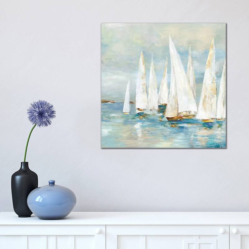 iCanvas "White Sailboats" by Allison Pearce Canvas Print - 18x18x1.5