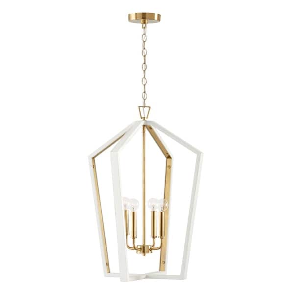 slide 2 of 11, Maren 4-light Pendant w/ Handcrafted Mango Wood Flat White/ Matte Brass