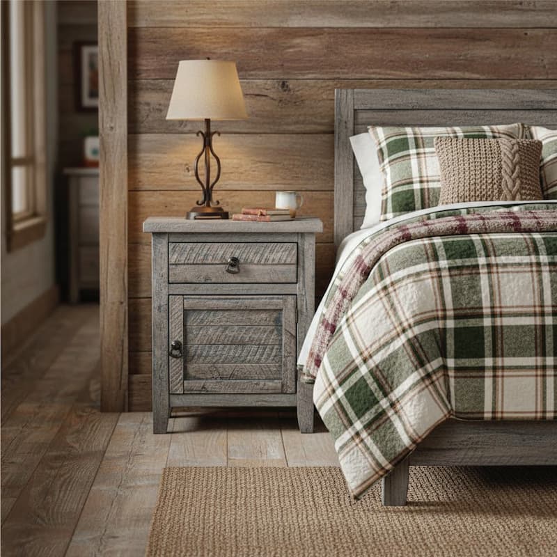 Montana Acacia Wood Bedside Cabinet Rustic Farmhouse End Table Storage