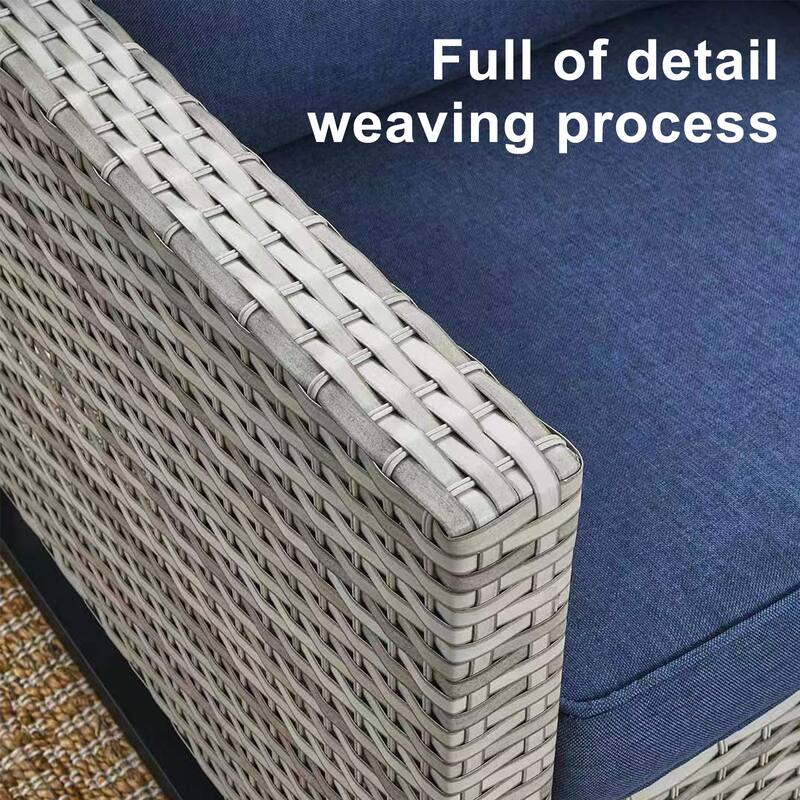 3 Pieces Outdoor Wicker Sofa with Ottomans Light Grey - Blue - Light Grey