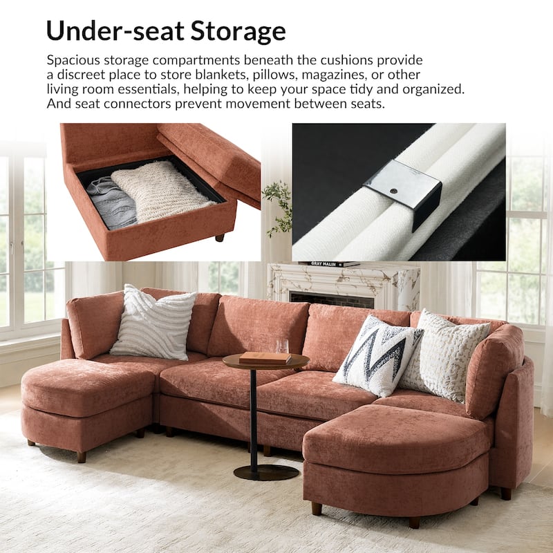 Mattia 125" Modern Under-seat Storage Sectional Sofa with Round Table and Solid Wood Legs by HULALA HOME