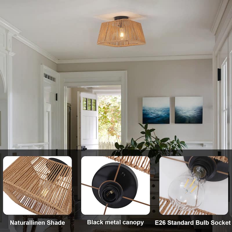 1 - Light Semi - Flush Mount Ceiling Light - Natural