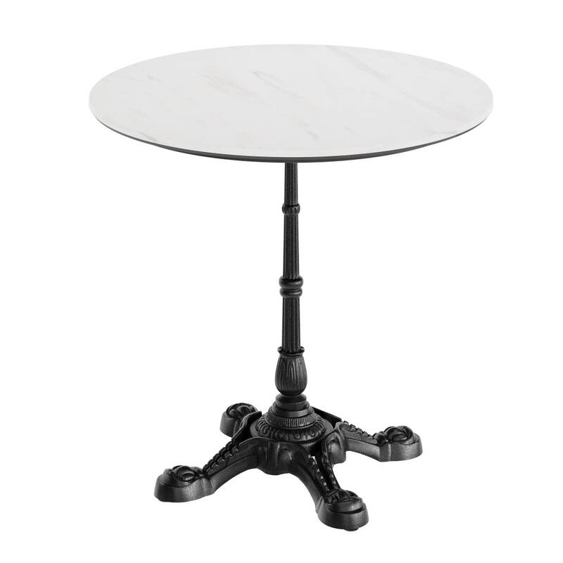 Commercial All-Weather HPL Tabletop with Bistro Base - White Faux Marble/Black Base - 31.25"W x 31.25"D x 29.75"H