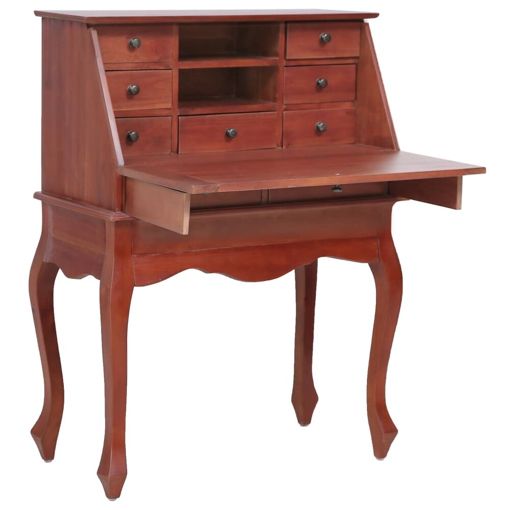 vidaXL Secretary Desk Brown 30.7"x16.5"x40.6" Solid Mahogany Wood (Wood Finish - Brown)