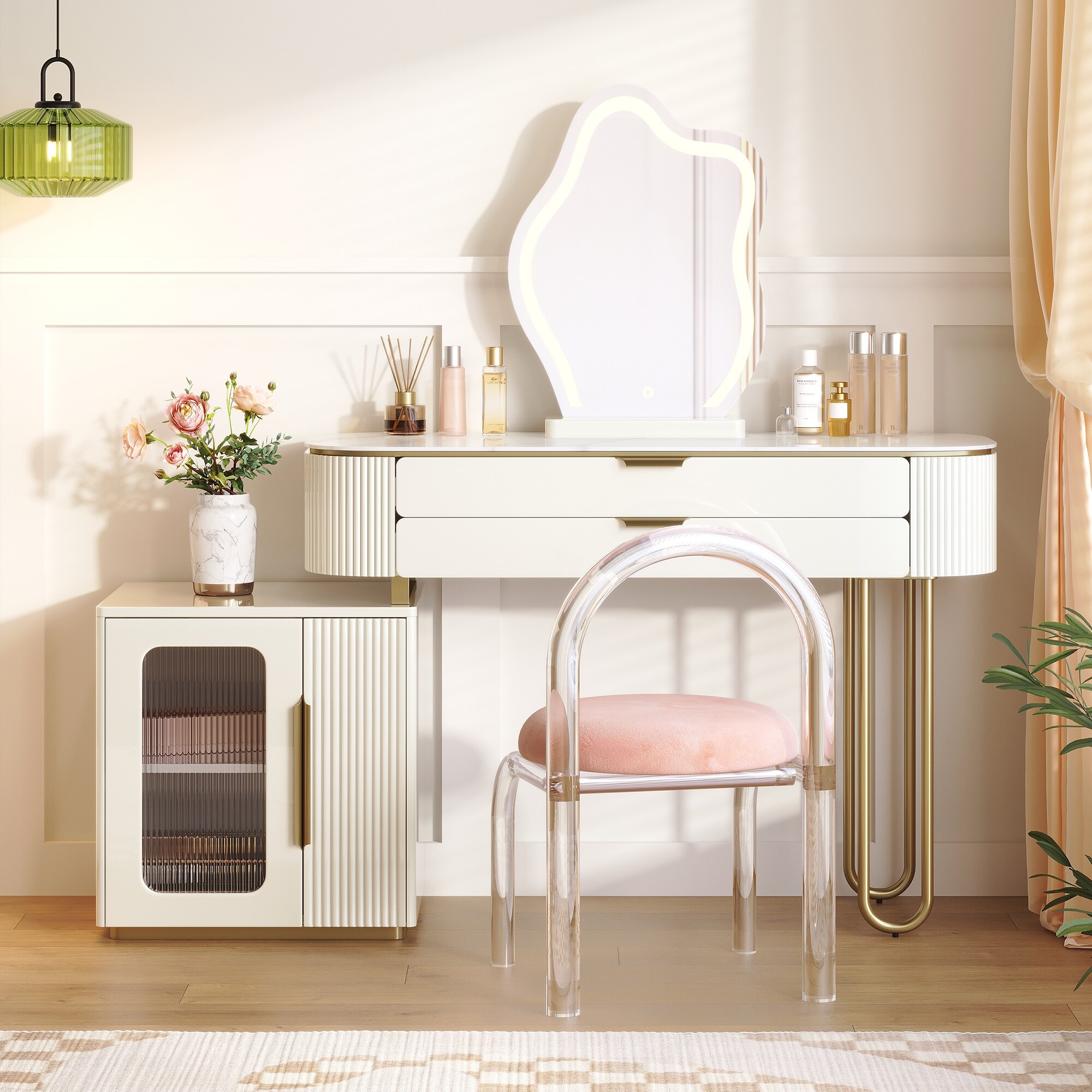 modern makeup dressing table Modern Reeded Curve Design Makeup Vanity Table Natural