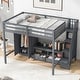 preview thumbnail 3 of 16, Full Size Loft Bed Frame with Low Storage Table,Storage Staircase and Wardrobe