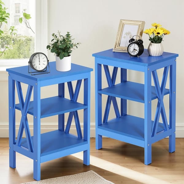 slide 2 of 13, Javlergo 3-Tier Nightstand with X-Shape Metal Frame Industrial Side Table with Storage Shelves for Bedroom Living Room(Set of 2) Dark Blue