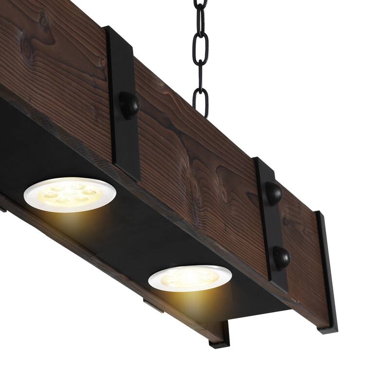 Pago Drum Shade Island Light With Black & Wood Finish