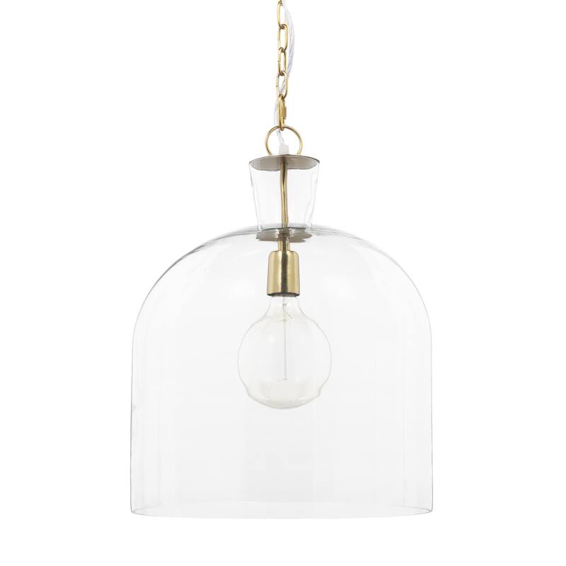 Sadah Large Clear Blown Glass w/ Gold Metal Pendant Light - 15.3L x 15.3W x 20.3H