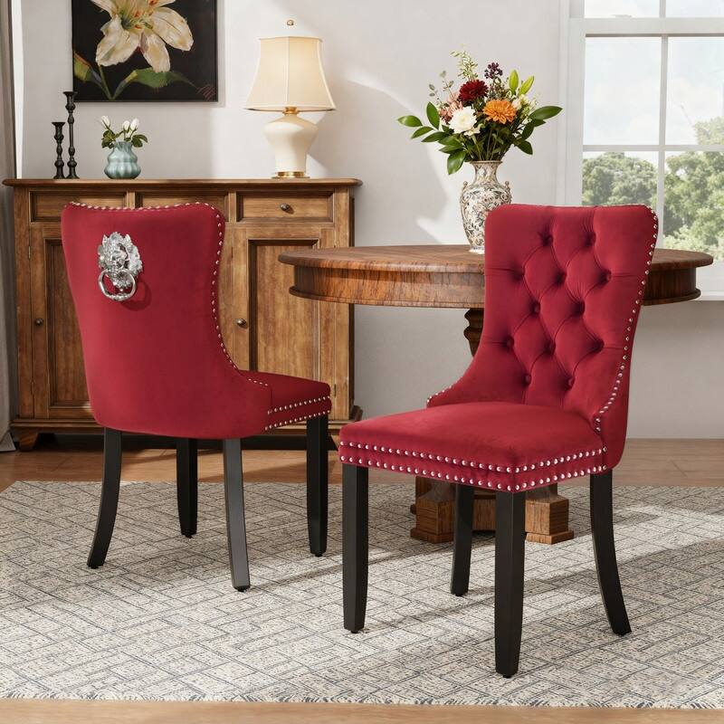 High-end Tufted Velvet Upholstered Nailhead Dining Chair Set of 4