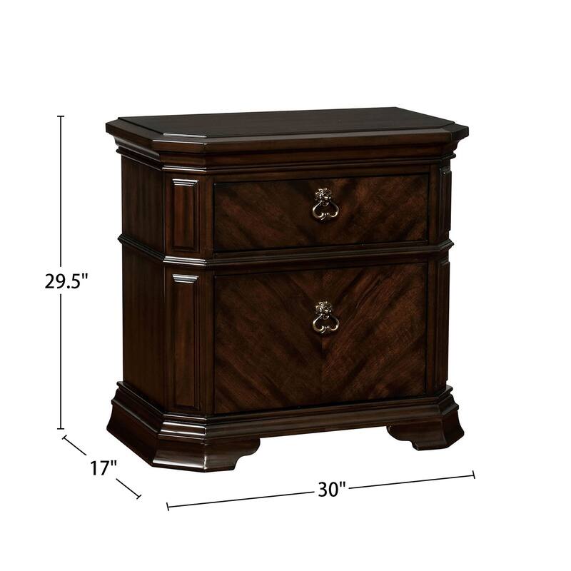 Wooden Nightstand with USB Charger in Espresso Finish