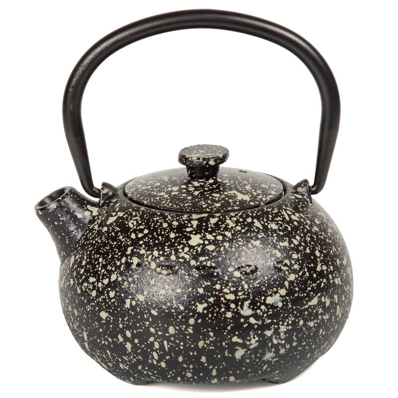 Creative Home Kyusu 12 oz, Cast Iron Tea Pot Tea Kettle with Removable Stainless Steel Infuser Basket, Black and Grey - 12 oz