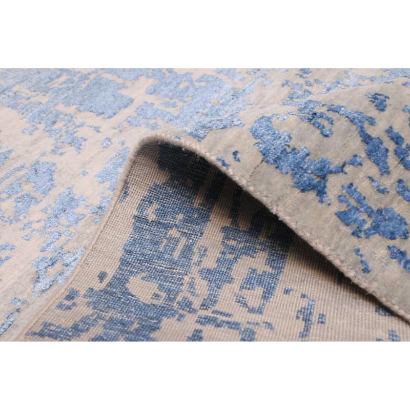 ECARPETGALLERY Hand-knotted Legacy Dark Blue, Sage Silk, Wool Rug - 9'0 x 12'1