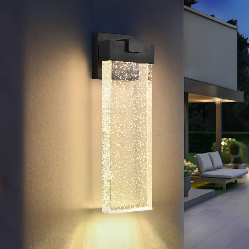1-pack Modern Outdoor Wall Light Fixture, Weatherproof LED Wall Sconce with Bubble Crystal, Black Finish, Porch,Patio, Garden - Black