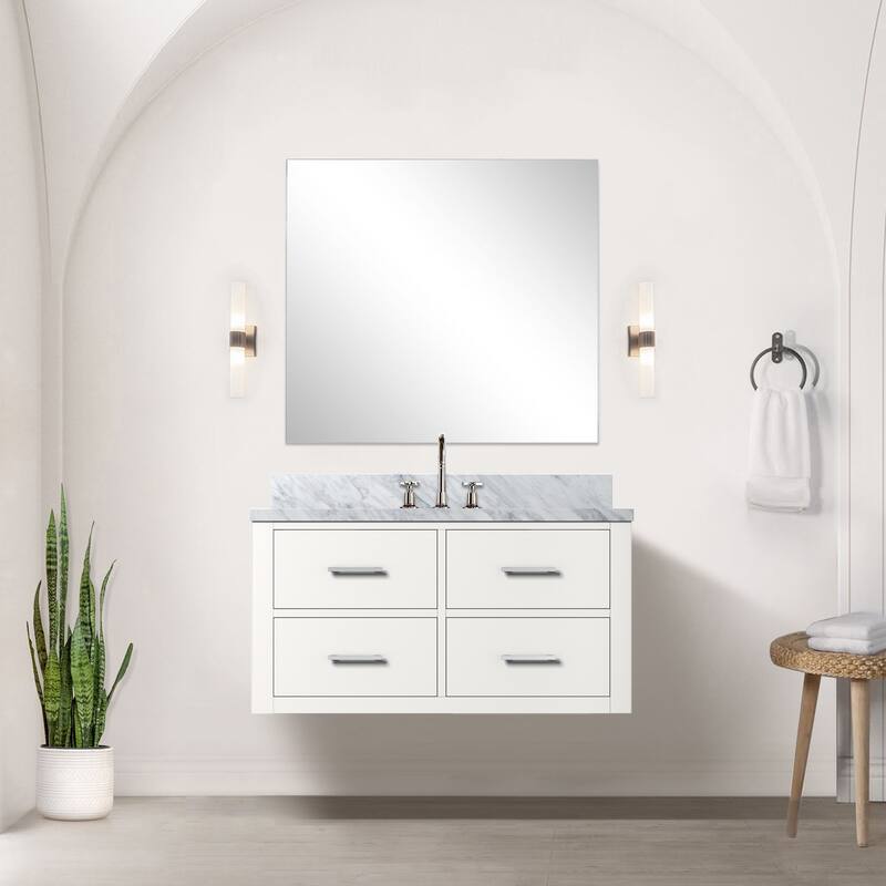 Castor Bath Vanity with Carrara Marble Top, Sink, Mirror and Faucet