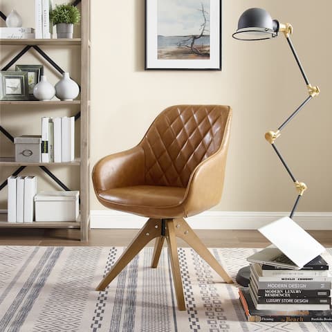 Modern Home Office Swivel Arm Accent Chair with Wood Legs