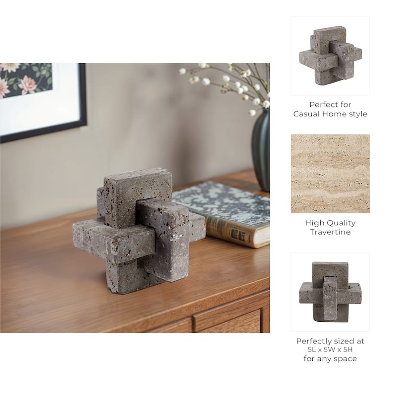 Stone Metal Decorative Object Interlocking Block Geometric Sculpture