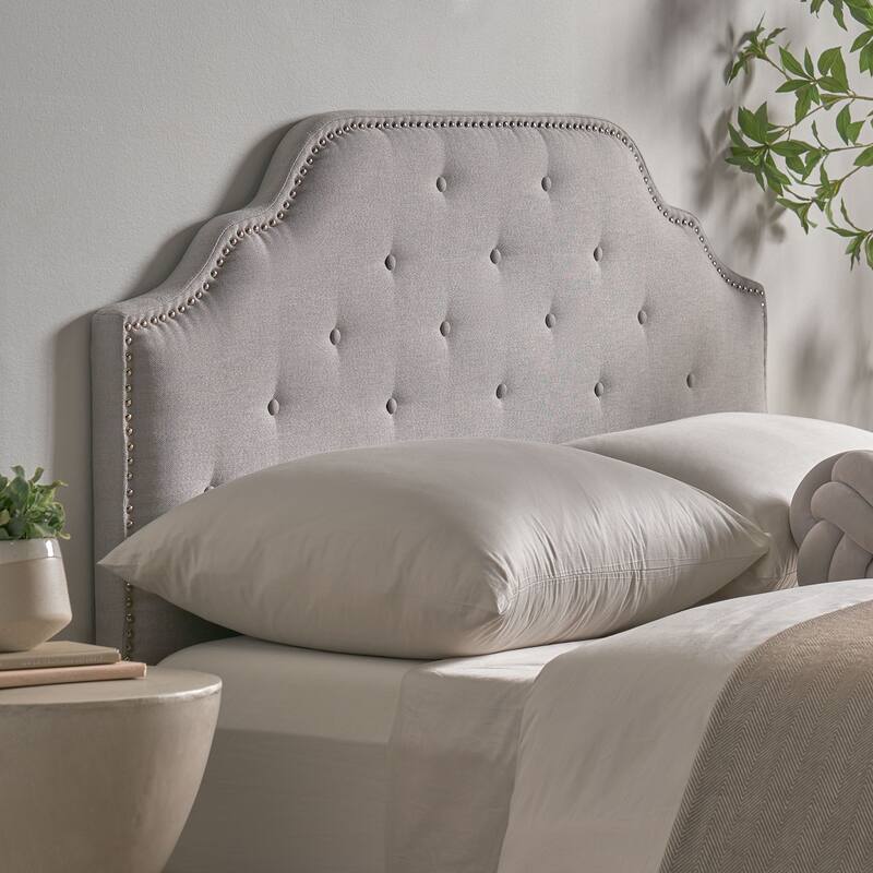 Roomfitters Adjustable Fabric Headboard for Queen and Full Size Bed with Nailhead Trim