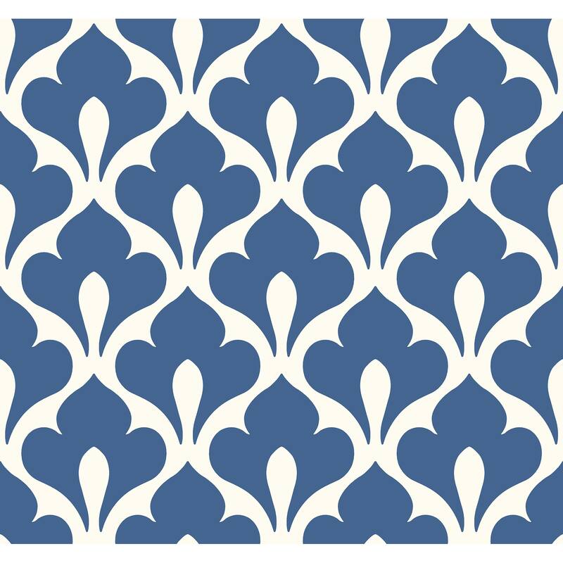 Seabrook Designs Grenada Fleur de Lis Unpasted Wallpaper - 27 in. W x 27 ft. L - Retro Blue and White