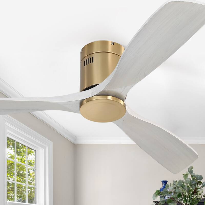 Sofucor 52 Inch Solid Wood Flush Mount Indoor Ceiling Fan without Light,Remote Control,Smart Optional