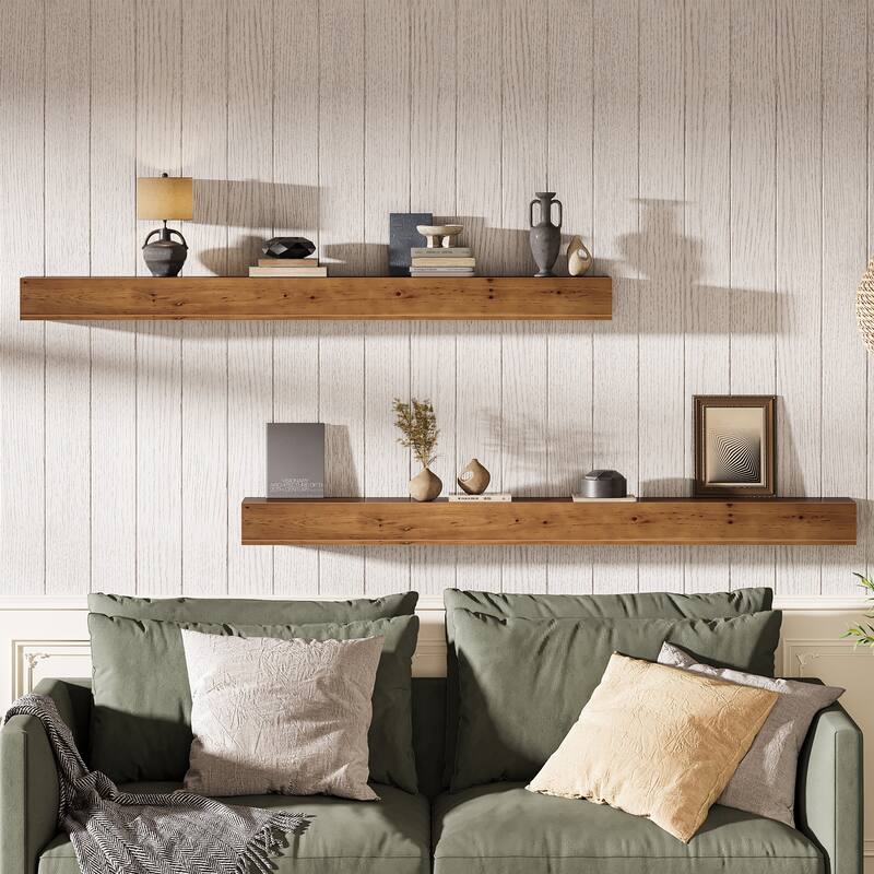 74.8" Fireplace Mantel Shelf, Wood Mantel Floating Shelf, Rustic Brown