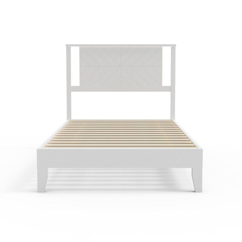 Twin Size Deluxe Bed Frame with Headboard with Solid Wood, No Box Spring Needed, Easy Assembly, White