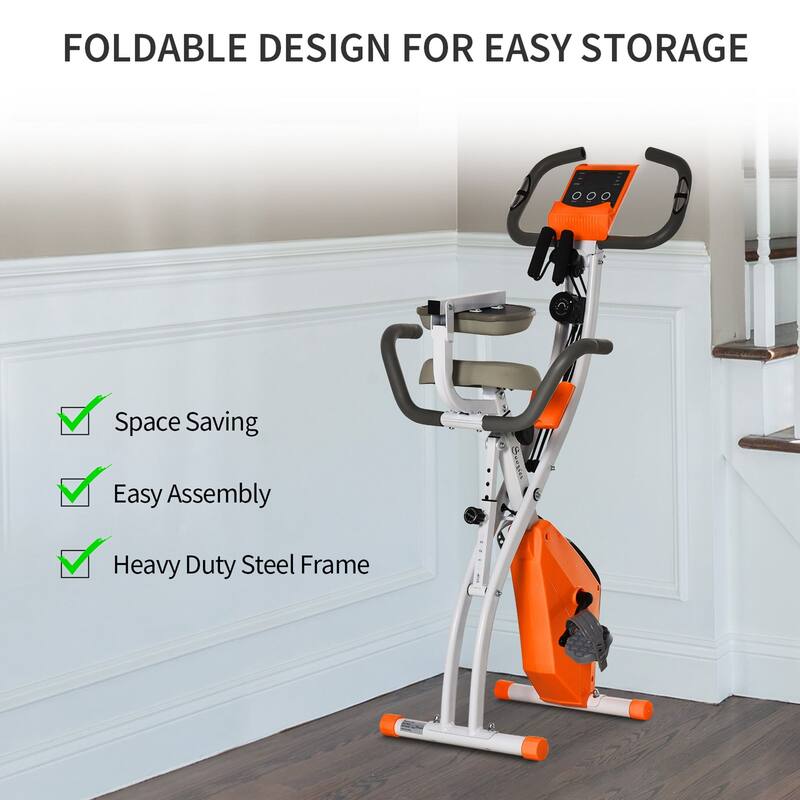Soozier 2 in 1 Upright Exercise Bike Stationary Foldable Magnetic Recumbent Cycling with Arm Resistance Bands