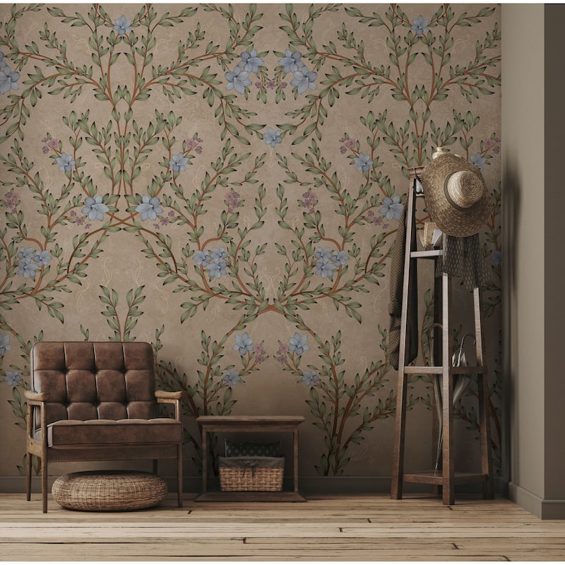 Vintage Branches Soft Blue Blooms Pattern Wallpaper Mural