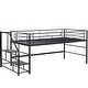 preview thumbnail 8 of 15, Black Twin Size Metal Mid Loft Bed with Storage Stairs and Fence