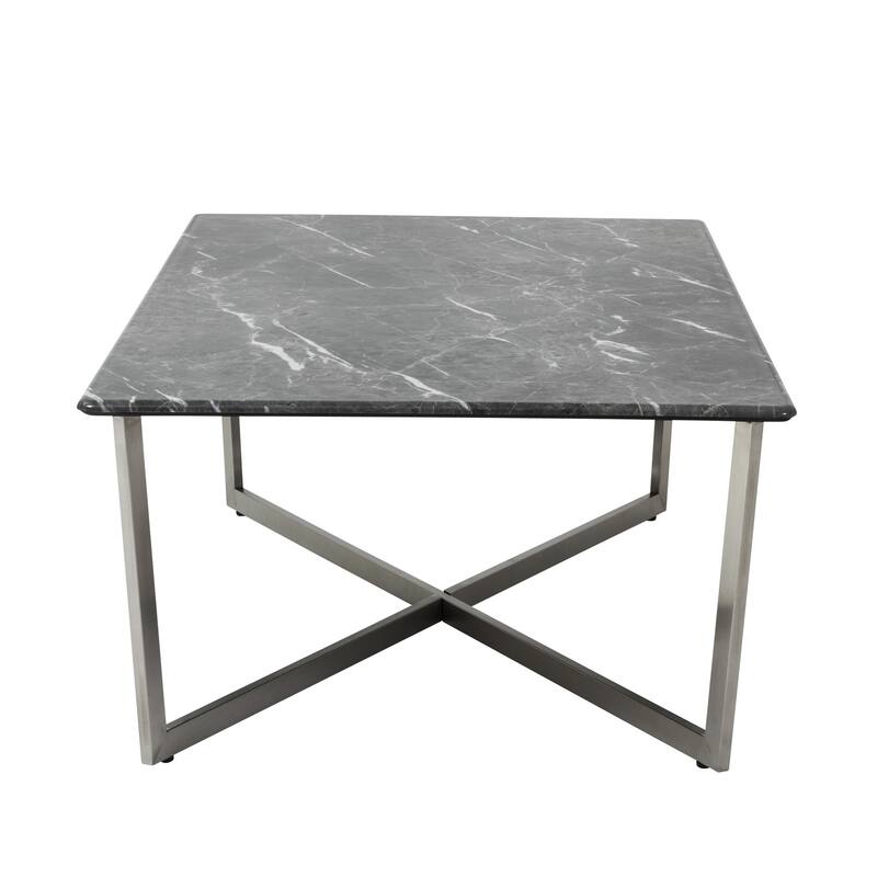HomeRoots 47" Black And Silver Faux Marble Rectangular Coffee Table