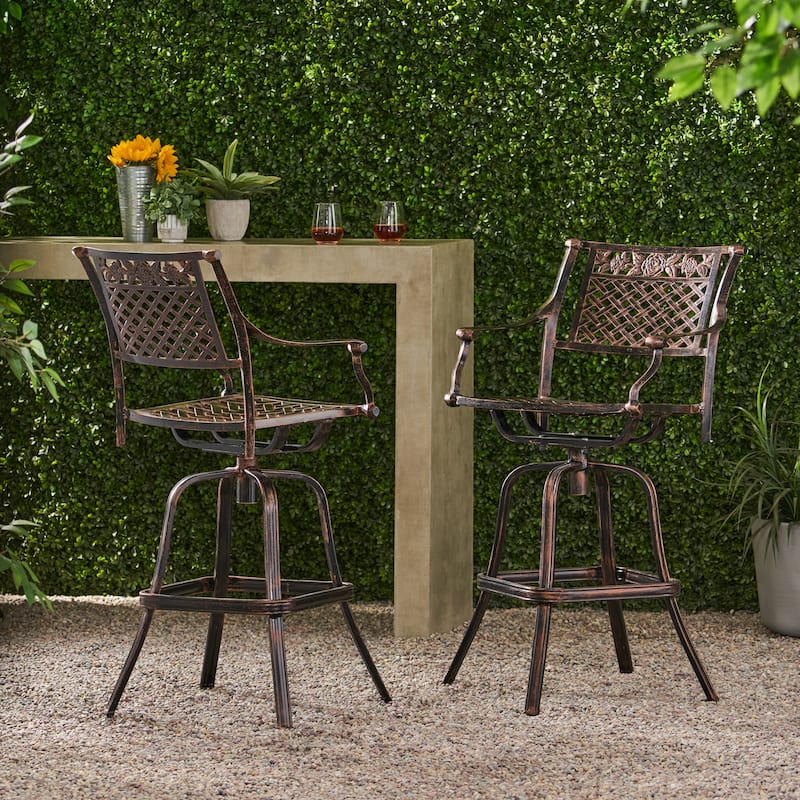 Sebastian Cast Aluminum Bar Stool (Set of 2) by Christopher Knight Home - shiny copper