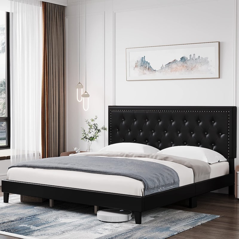 Upholstered Bed Frame with Adjustable Headboard
